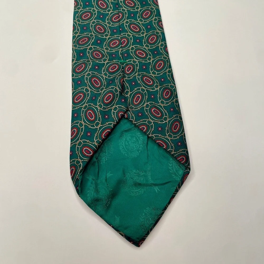 Tommy Hilfiger Mens Green Geometric Medallion Silk Tie Made in USA Italian Silk